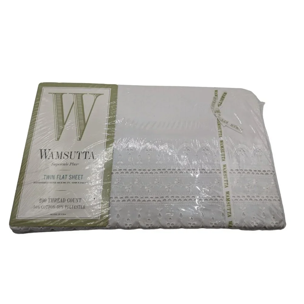 Vtg Wamsutta Beacon Hill  White Eyelet Lace Edged Supercale Twin Flat Sheet